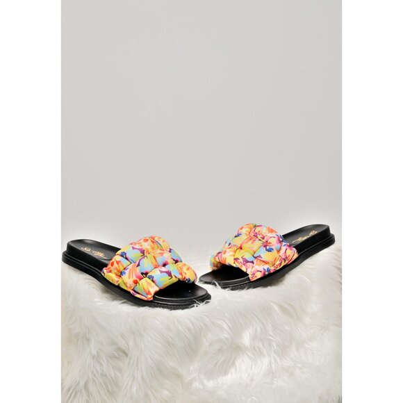 NWT So Me Womens Multicolor Slip-On Flats Slide Sandals Fluffy Lightweight - Picture 7 of 8